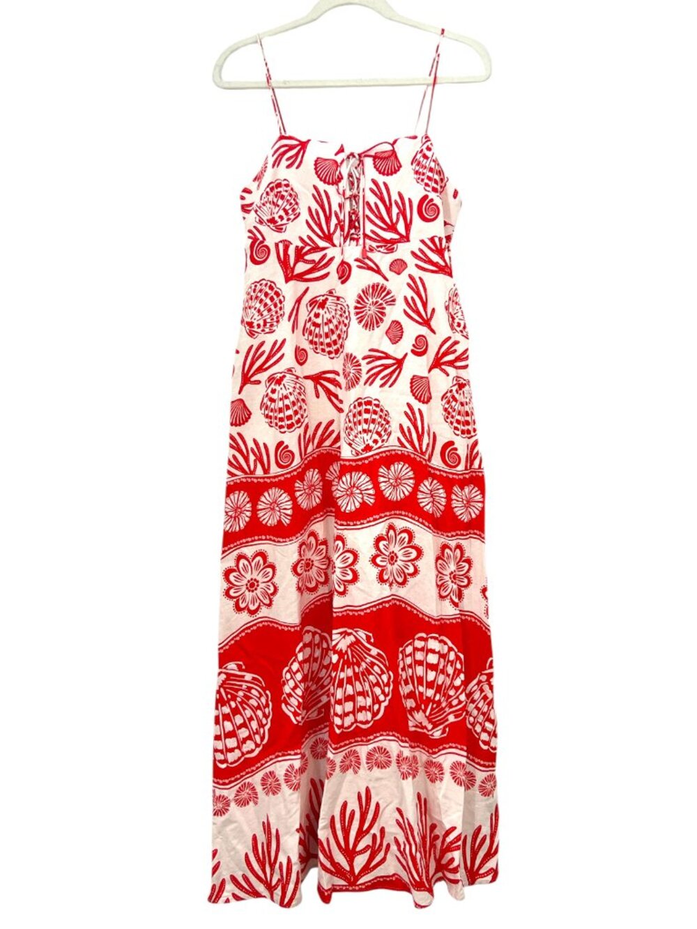 Calypso St Barth Beach Shell Linen Dress Red / White Size Medium Pre-Loved